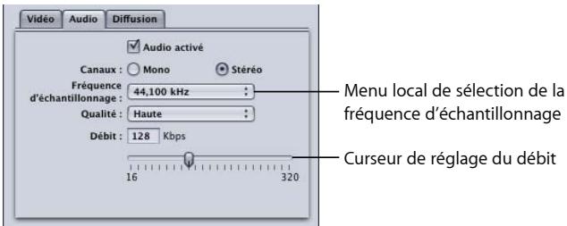 APPLE COMPRESSOR 4 - Pour ouvrir la sous-fenêtre Audio et ajuster les réglages audio MPEG-4 - 1