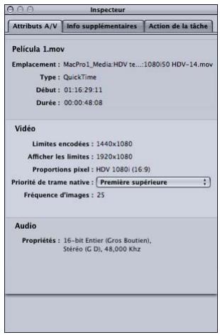 APPLE COMPRESSOR 4 - fichiers multimédias sources et fenêtre Inspector - 1