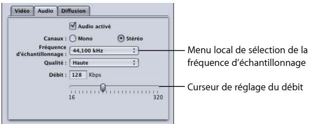 APPLE COMPRESSOR 4 - Réglages par défaut de la sous-fenêtre Audio - 1