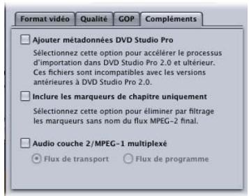APPLE COMPRESSOR 4 - Pour ouvrir l'onglet Compléments et désir les réglages Complémentaires - 1
