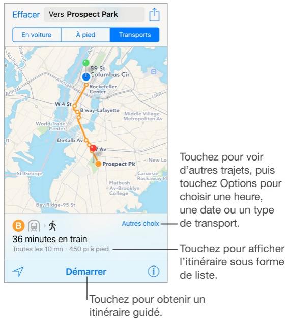 Pour rechercher un itinéraire à partir de l'écran d'accueil : Sur l'iPhone 6s et 1