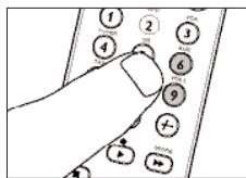 Diagram showing a hand pressing a button on a device with numbered buttons and directional arrows indicating action or movement.
