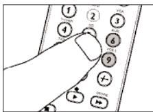 Diagram showing finger pressing a button on a device with numbered buttons and directional arrows indicating movement or navigation.