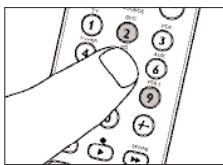 Hand interacting with a phone showing numbered buttons and navigation icons