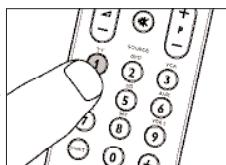 Hand holding a mobile phone with numbered keypad and function buttons visible