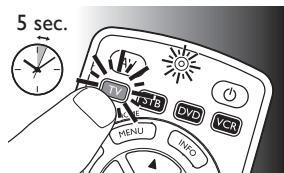 PHILIPS SRP4004 - Example: setting up the universal remote control to operate your TV: - 1
