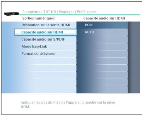 PHILIPS HDT8010 - Réglage des sorties audio numériques - 1