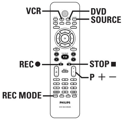 VCR DVD SOURCE REC STOP ■ P + - REC MODE PHILIPS DVD RECORDER