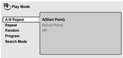 PIONEER DV 454 - During playback, press PLAY MODE and select 'A-B Repeat' from the list of functions on the left. - 1