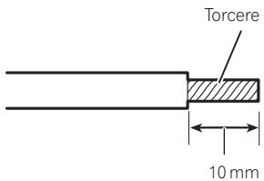 PIONEER GM-D8601 - Utilizzare pinze o una taglierina per spelare l'estremità del cavo batteria, del cavo di messa a terra e del cavo del comando a distanza delsystema per esporre circa 10mm all'estremità di ciascuno dei cavi, quindi torcere le estremità esposte. - 1