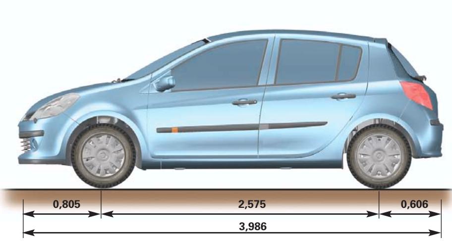 RENAULT CLIO 3 - DIMENSIONS (en metres) - 1