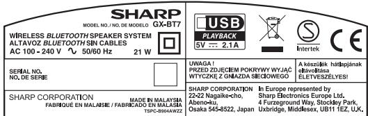 SHARP GX-BT7 - Remarque : - 1