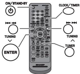 ON/ STAND-BY CLOCK/TIMER TUNING TUNING TUNER ENTER SHARP