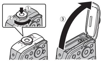 FUJIFILM FINEPIX XP120 - Open the battery-chamber cover. - 1