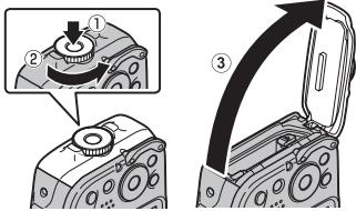 FUJIFILM FINEPIX XP120 - Open the battery-chamber cover. - 1