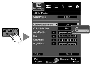 JVC DLA-X500R - Set "Color Management" to "On", and press the [OK] button - 1