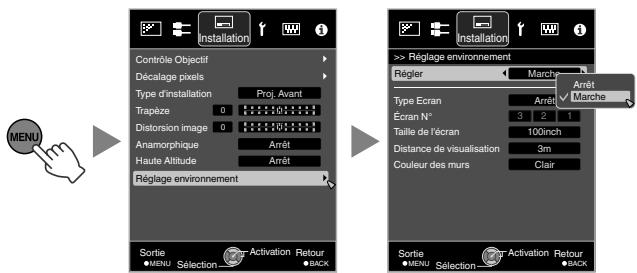 JVC DLA-X500R - Sélectionnez "Installation"→“Réglage environnement"→"Marche" à partir du menu - 1