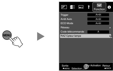 JVC DLA-X500R - Réinitialiser la temps d'utilisation de la lampe à partir de l'écran de menu - 1