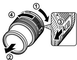 OLYMPUS OM-D E-M10 - Utilisation d'objectifs avec une touche UNLOCK - 1