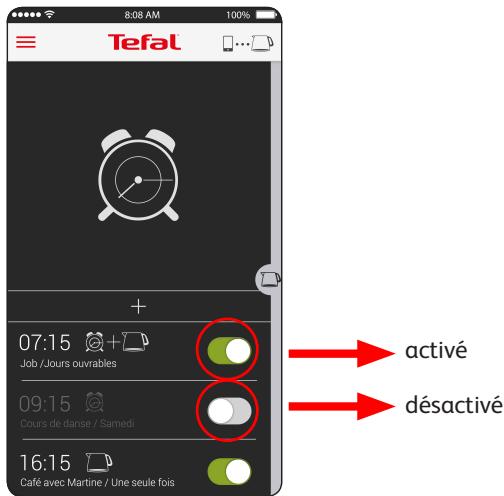 TEFAL REVEIL CAFE CONNECTEE CM450800 - Activation/désactivation d'une programmation - 1