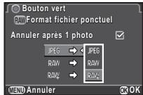 PENTAX QS1 - Pour chaque format de fichier, selectionnez le format de fichier lié à l'actionnement de O. - 1