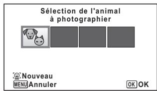 PENTAX WG-3 - Appuyez sur le bouton 😊 de l'écran d'état de l'enregistrement en mode 🌐 (Animaux Domestiques). - 1
