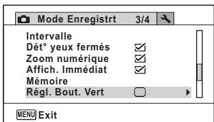 PENTAX WG-3 - Appuyez sur le bouton de navigation (▲▼) pour sélectionner [Régl. Bout. Vert]. - 1