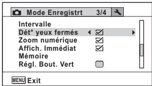 PENTAX WG-3 - Utilisez le bouton de navigation (◀▶) pour sélectionner √(Oui) ou □ (Arrêt). - 1