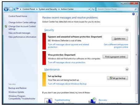 PACKARD BELL DOT SC/VW-001FR,  DOT SC-001FR - Windows Action Center - 1
