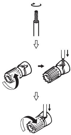 DENON AVR-391E3 - Ligar os cabos das colunas - 1