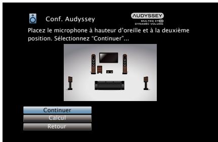 DENON AVRX4000 SP - Dispossez le microphone de mesures et de configuration à la position 2, sélectionnez "continuer", puis appuyez sur ENTER. - 1