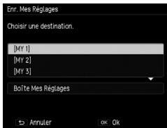 RICOH GR-II - Sélectionnez l'emplacement d'enregistrement des réglages puis appuyez sur la touche menu/ok. - 1