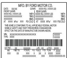 FORD FOCUS 2018 - Exemple d'étiquette d'homologation de sécurité : - 1