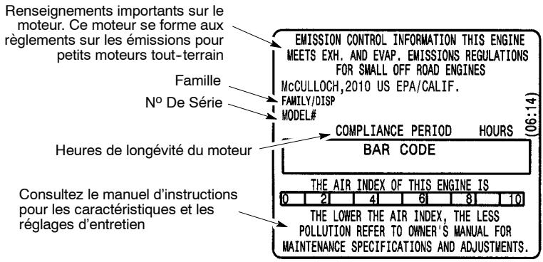 MCCULLOCH MC025 - Déclaration de garantie de LUTTE ant missions de la u. s. epa/californie/environnement CANADA - 1