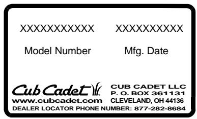 MTD RZT17 - RECORDING MODEL AND SERIAL NUMBER INFORMATION - 1