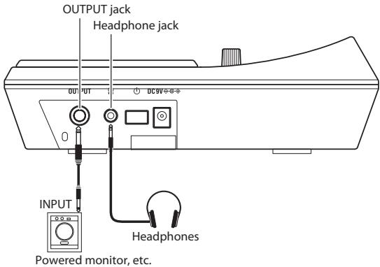 KORG WAVEDRUM MINI - Connecting to an audio device - 1