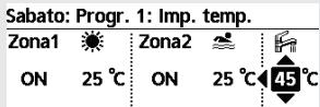 Sabato: Progr. 1: Imp. temp. Zona1 ON 25 °C Zona2 ON 25 °C 45 °C