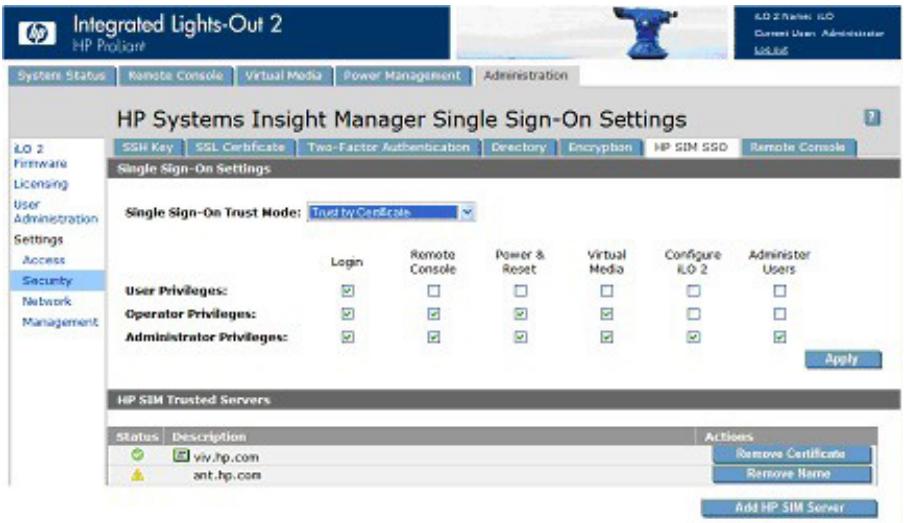 HP INTEGRATED LIGHTS-OUT 2 (ILO 2) STANDARD FIRMWARE - Configuration de HP SIM SSO - 1