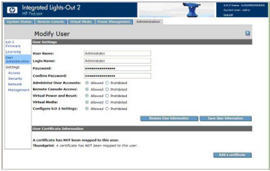 HP INTEGRATED LIGHTS-OUT 2 (ILO 2) STANDARD FIRMWARE - Cliquez sur View/Modify (Afficher/Modifier). - 1