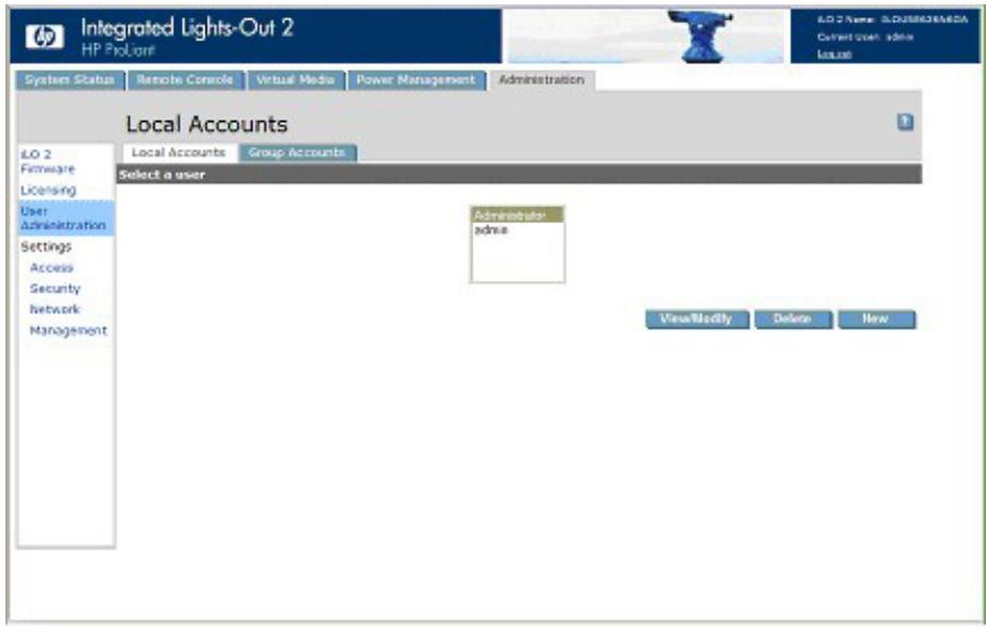 HP INTEGRATED LIGHTS-OUT 2 (ILO 2) STANDARD FIRMWARE - Administration des utilisateurs - 1