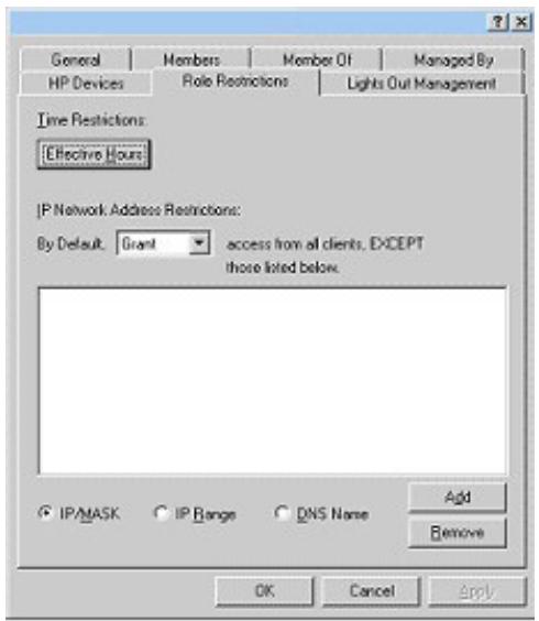 HP INTEGRATED LIGHTS-OUT 2 (ILO 2) STANDARD FIRMWARE - Restrictions de role de la fonction Active Directory - 1