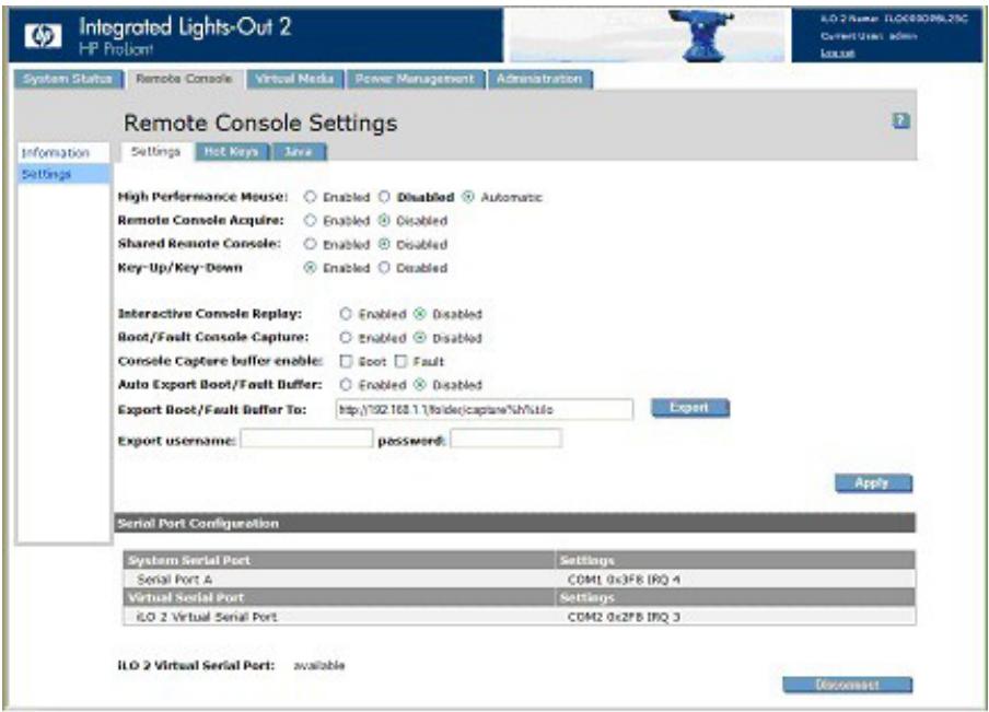 HP INTEGRATED LIGHTS-OUT 2 (ILO 2) STANDARD FIRMWARE - Paramètres de la console distante - 1