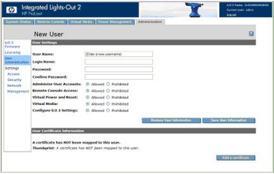 HP INTEGRATED LIGHTS-OUT 2 (ILO 2) STANDARD FIRMWARE - Ajout d'un nouvel utiliser - 2