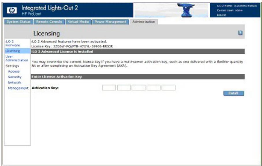 HP INTEGRATED LIGHTS-OUT 2 (ILO 2) STANDARD FIRMWARE - Activation des fonctions sous licence de iLO 2 à l'aide d'un navigateur - 1