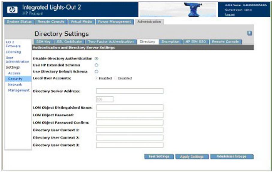 HP INTEGRATED LIGHTS-OUT 2 (ILO 2) STANDARD FIRMWARE - Configuration des paramètres d'annuaire - 1