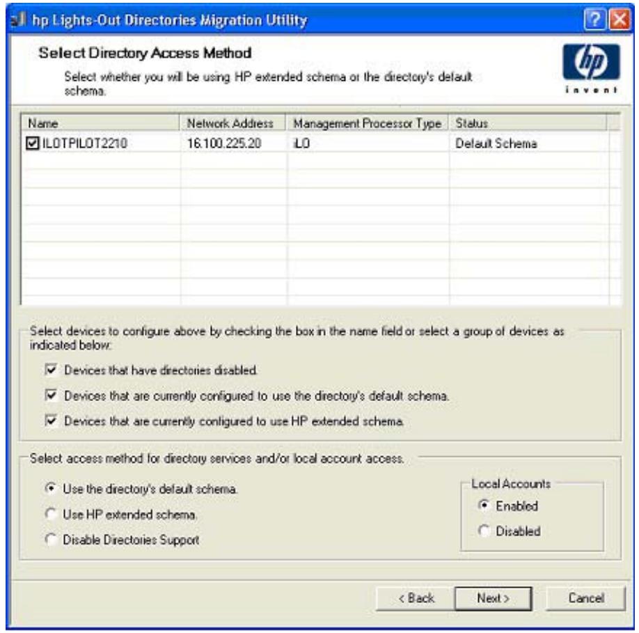 HP INTEGRATED LIGHTS-OUT 2 (ILO 2) STANDARD FIRMWARE - Sélection d'une méthode d'accès à l'annuaire - 1