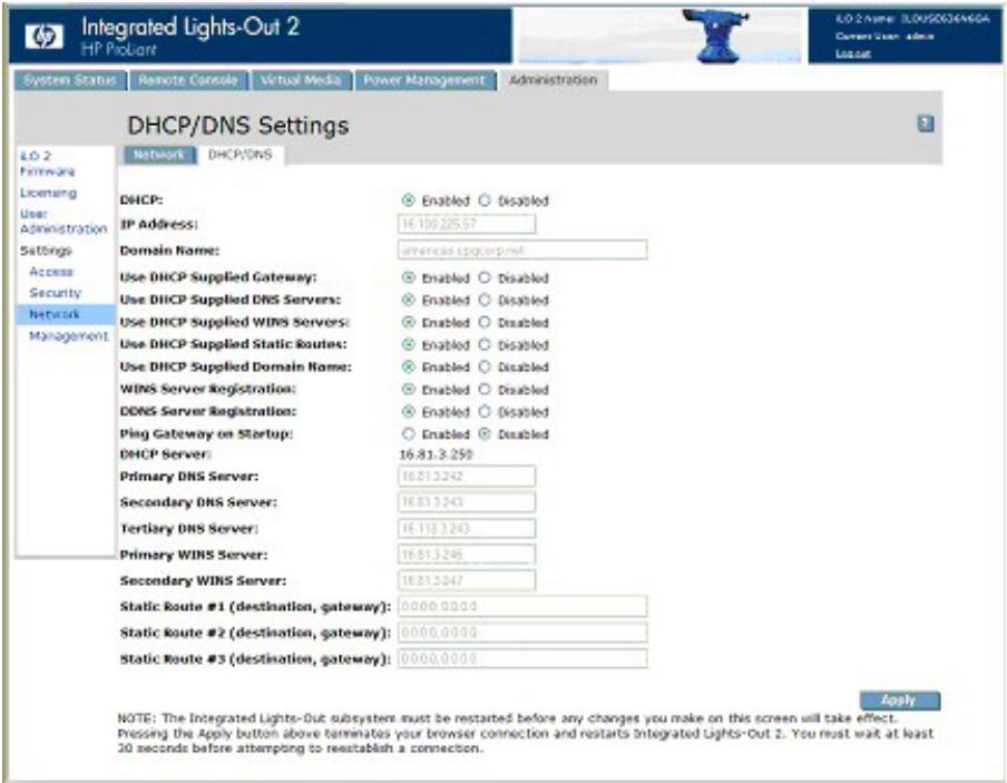 HP INTEGRATED LIGHTS-OUT 2 (ILO 2) STANDARD FIRMWARE - Paramètres DHCP/DNS - 1