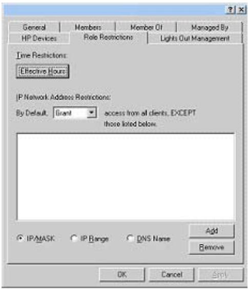 HP INTEGRATED LIGHTS-OUT (ILO 2) FEATURING ILO ADVANCED PACK - Restrictions de rôle de la fonction Active Directory - 1
