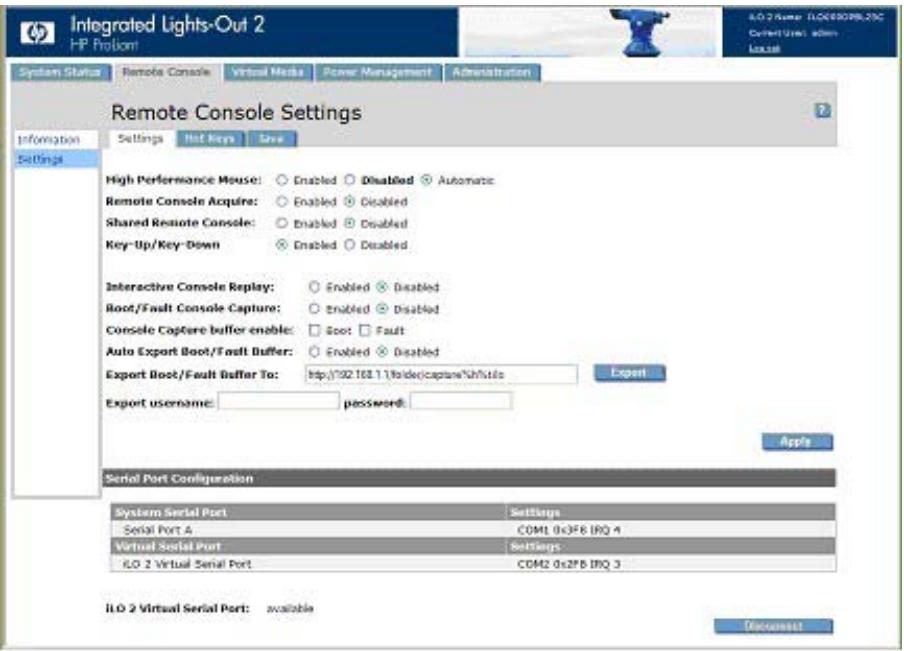 HP INTEGRATED LIGHTS-OUT (ILO 2) FEATURING ILO ADVANCED PACK - Paramètres de la console distante - 1
