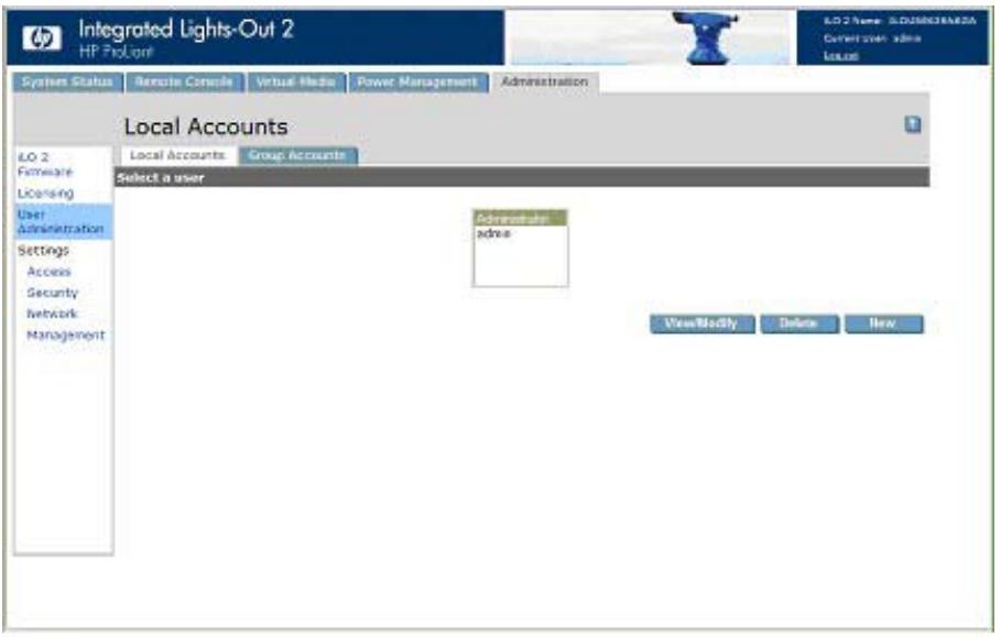 HP INTEGRATED LIGHTS-OUT (ILO 2) FEATURING ILO ADVANCED PACK - Administration des utilisateurs - 1